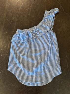 Velvet Heart One-Shoulder Striped Ruffle Linen Blend Top Small